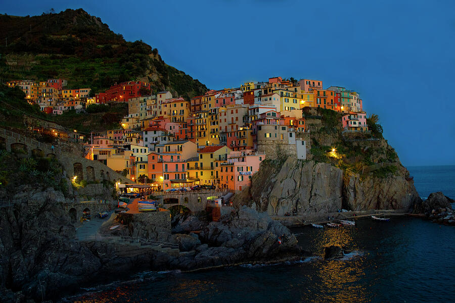 Manirola Cinque Terre at Night Photograph by Lowell Monke