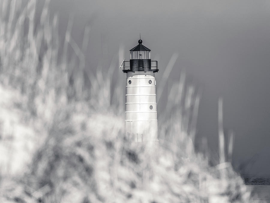 Manistee North Pierhead Lighthouse Black And White Photograph by Dan Sproul