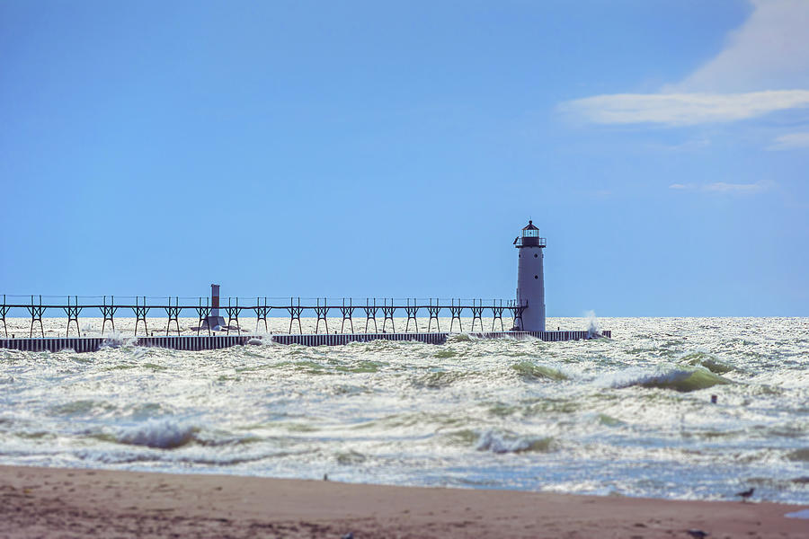 Manistee Pier Lights Photograph by Enzwell Designs - Fine Art America