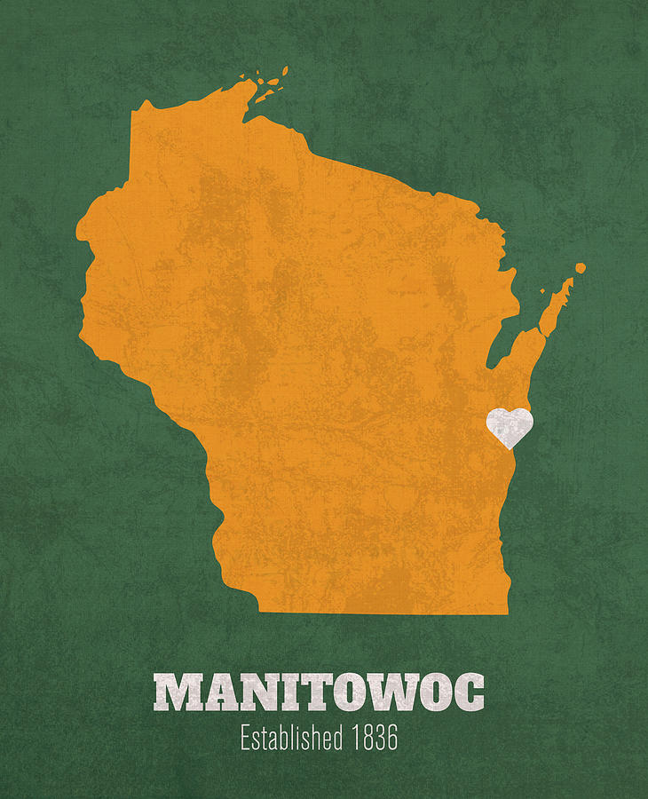 Manitowoc Wisconsin City Map Founded 1836 Green Bay Packers Color ...