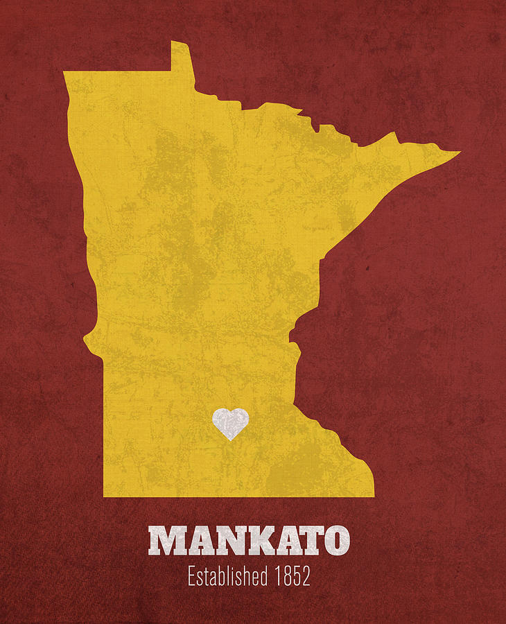 Mankato Minnesota City Map Founded 1852 University of Minnesota Color ...