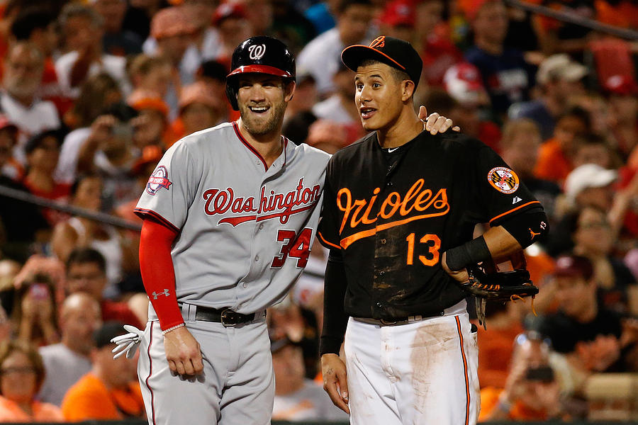 Manny Machado and Bryce Harper Photograph by Rob Carr