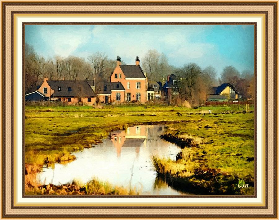 Manor House Reflected In A Farm Pond L A S With Printed Mats And Printed Frame. Digital Art