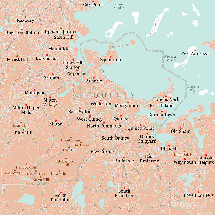 Quincy Ma Zip Code Map Ma Norfolk Quincy Vector Road Map Digital Art By Frank Ramspott | Fine Art  America