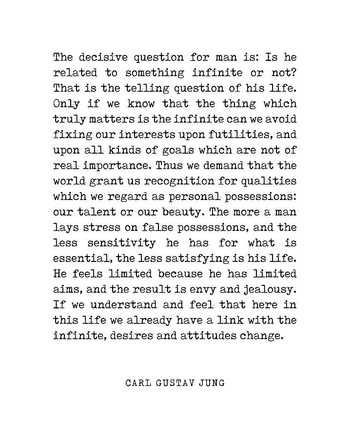 Mans relation to the infinite - Carl Gustav Jung Quote - Literature - Typewriter Print Digital Art by Studio Grafiikka