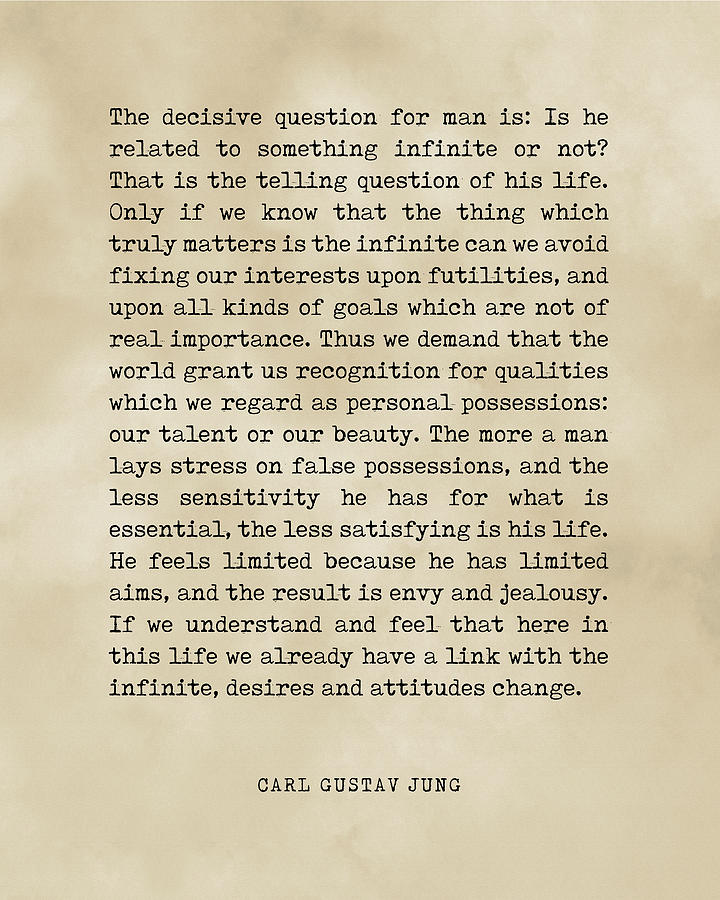 Mans relation to the infinite - Carl Gustav Jung Quote - Literature - Typewriter Print - Vintage Digital Art by Studio Grafiikka