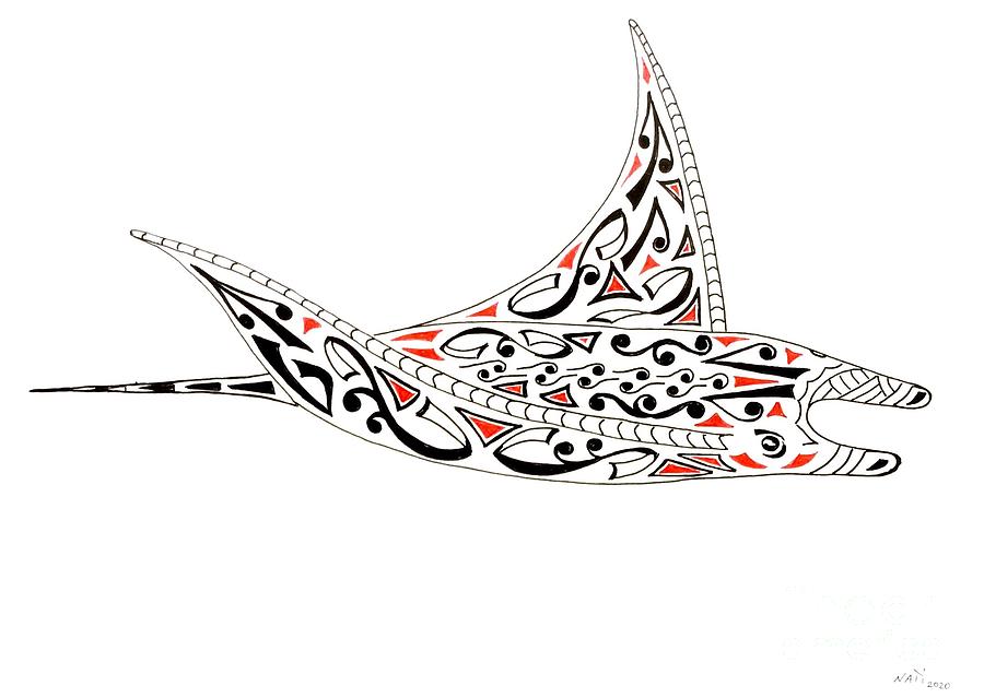Manta Ray with tribal tattoo  Drawing by Natalia Wallwork
