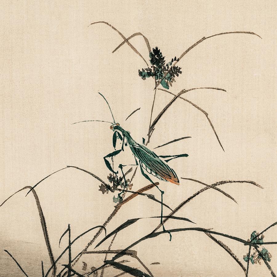 Mantis Traditional Japanese Wildlife Digital Art by Cozy Guru - Fine ...