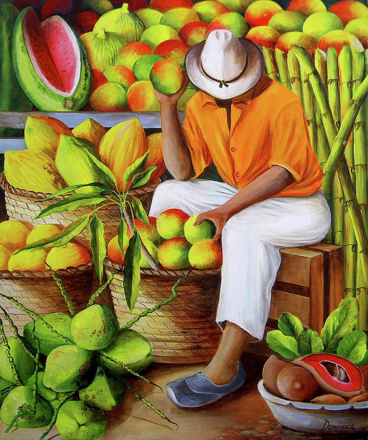 Mango Painting - Manuel Selling His Mangos by Dominica Alcantara
