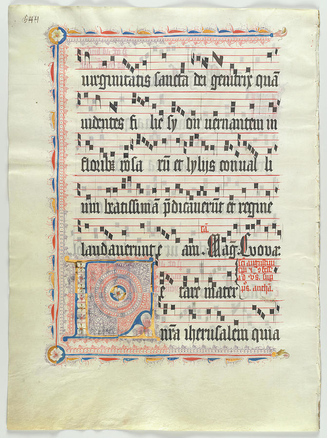 Manuscript Leaf with Initial L, from an Antiphonary. Painting by Album
