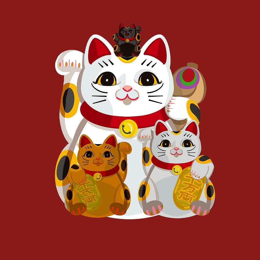 Many Cute kawaii Japanese lucky cats Poster Painting by Turner Fox ...