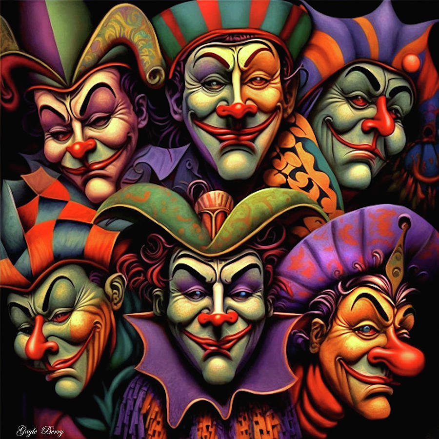 Many Faces Of Jesters Mixed Media by Gayle Berry Fine Art America