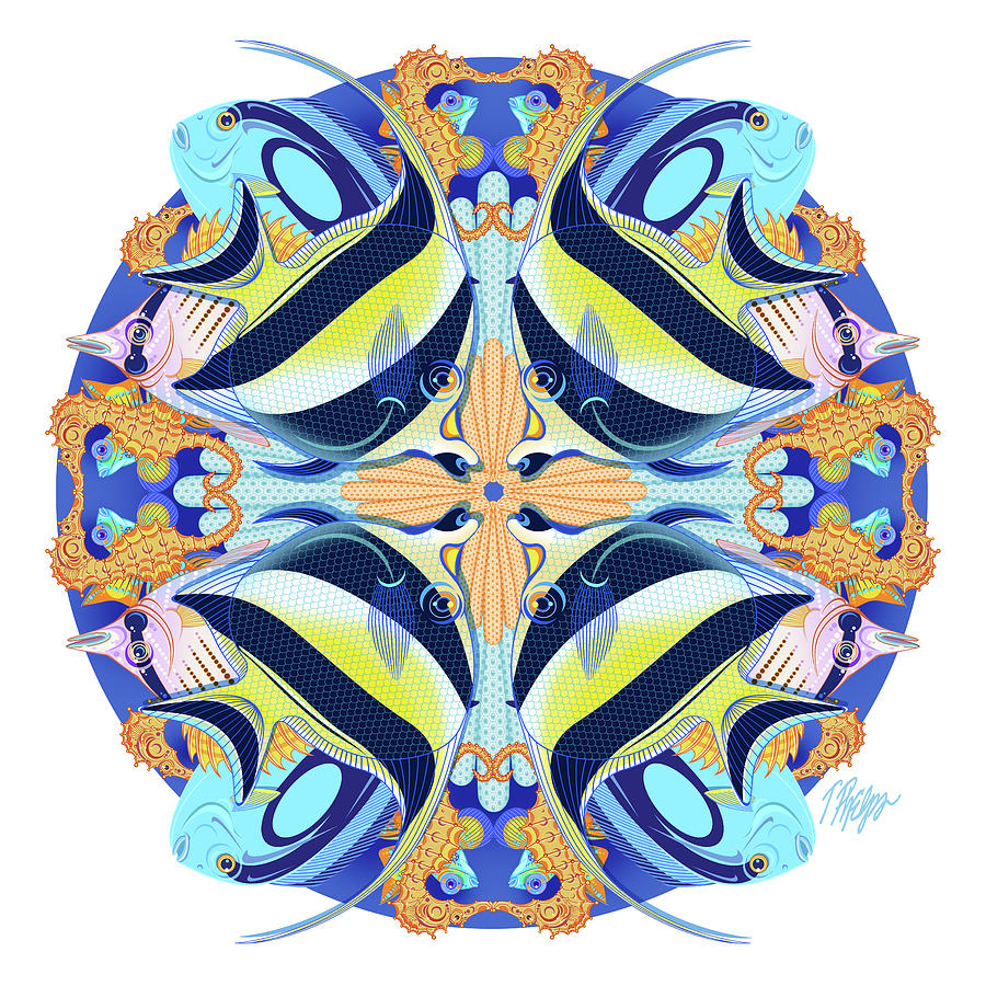 Many Fish Reef Nature Mandala Digital Art by Tim Phelps