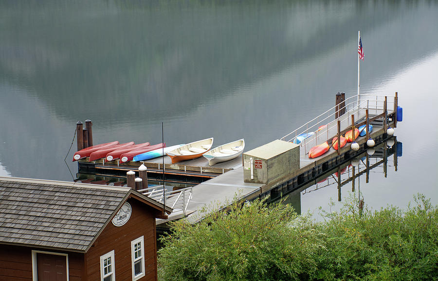 Many Glacier Hotel Boat Dock on Swiftcurrent Lake Photograph by Bruce Gourley