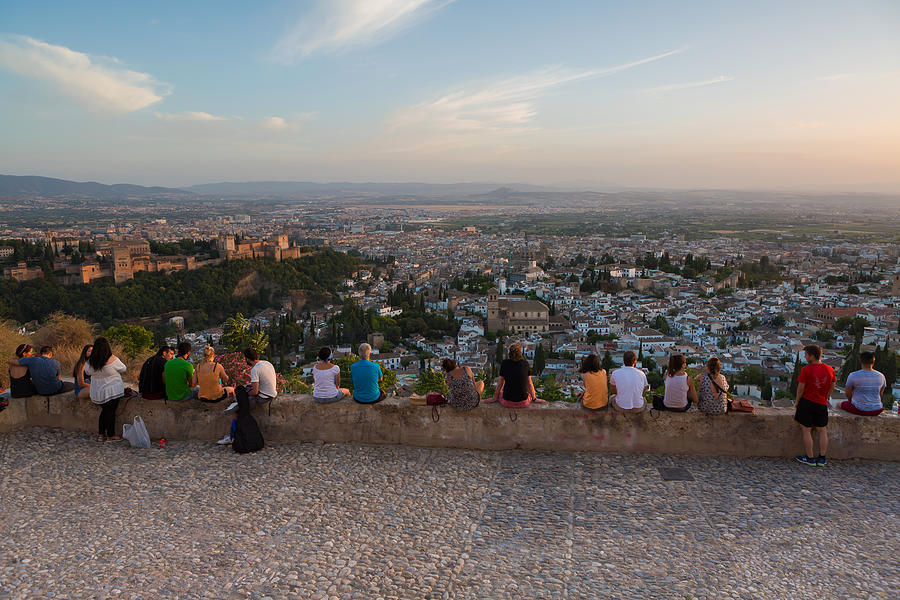 Many people watching the sunset in Granada (Alhambra) - Andalusia/ Spain Photograph by Fhm