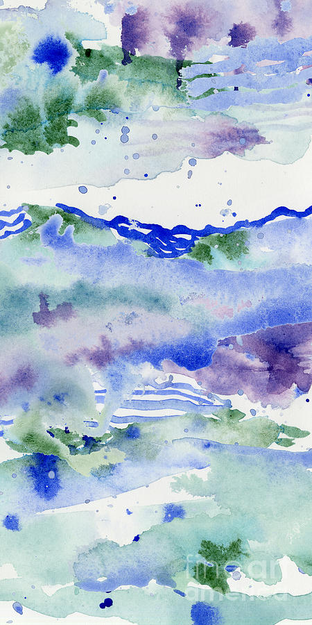 Many Waters 2 Watercolor Abstract in Blue, Aqua, Purple and Green Painting by Audrey Jeanne Roberts