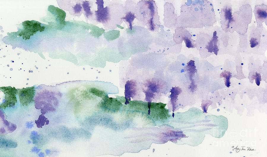 Many Waters 3 Watercolor Abstract in Blue, Aqua, Purple and Green Painting by Audrey Jeanne Roberts