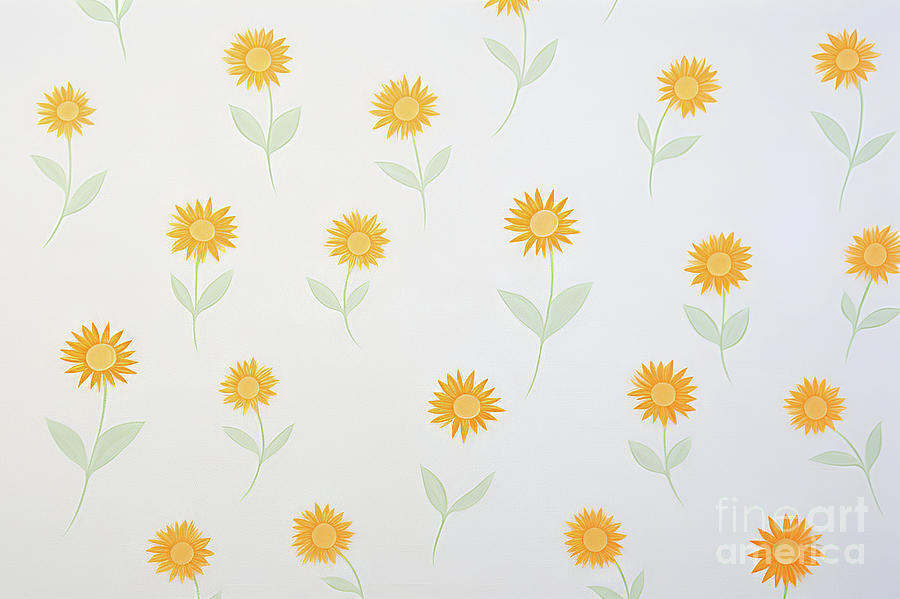 Many yellow sunflower flowers on isolated background.  Digital Art by Odon Czintos