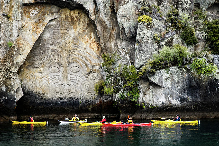 Ancestors - Maori Rock Carving, Lake Taupo, New Zealand Photograph by Earth And Spirit
