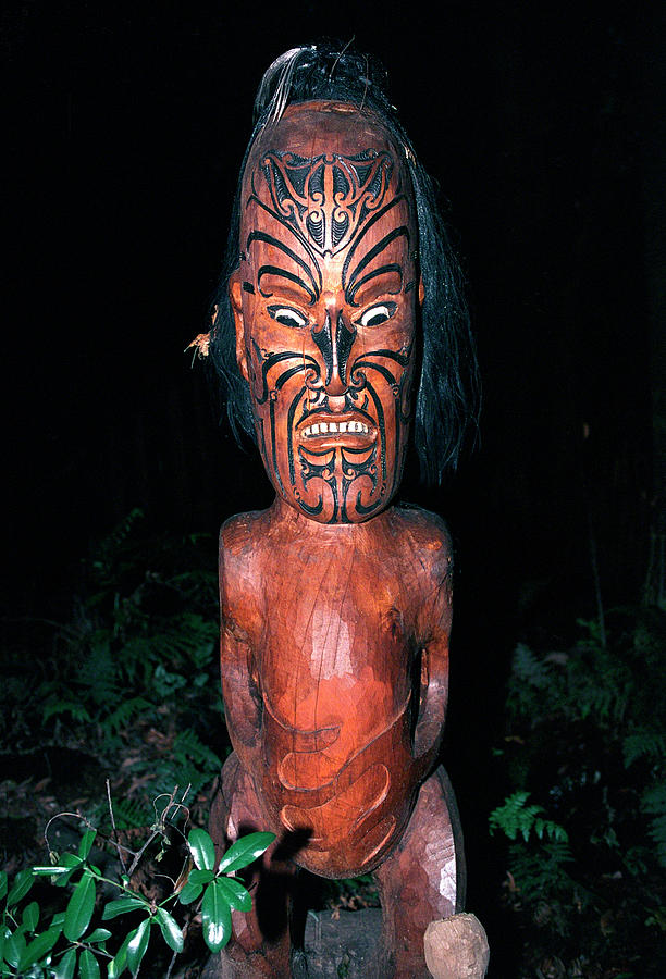 Maori Tiki Wood Statue Photograph