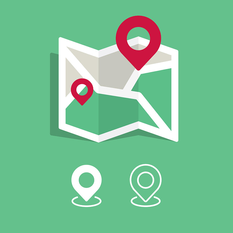 Map and Location Icon Design. Flat Design and White Background. Drawing by Designer29