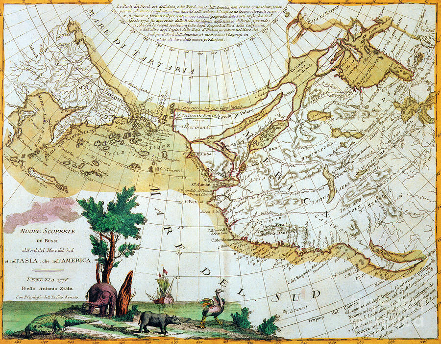 Map - Asia And America, 1776 Drawing by Granger