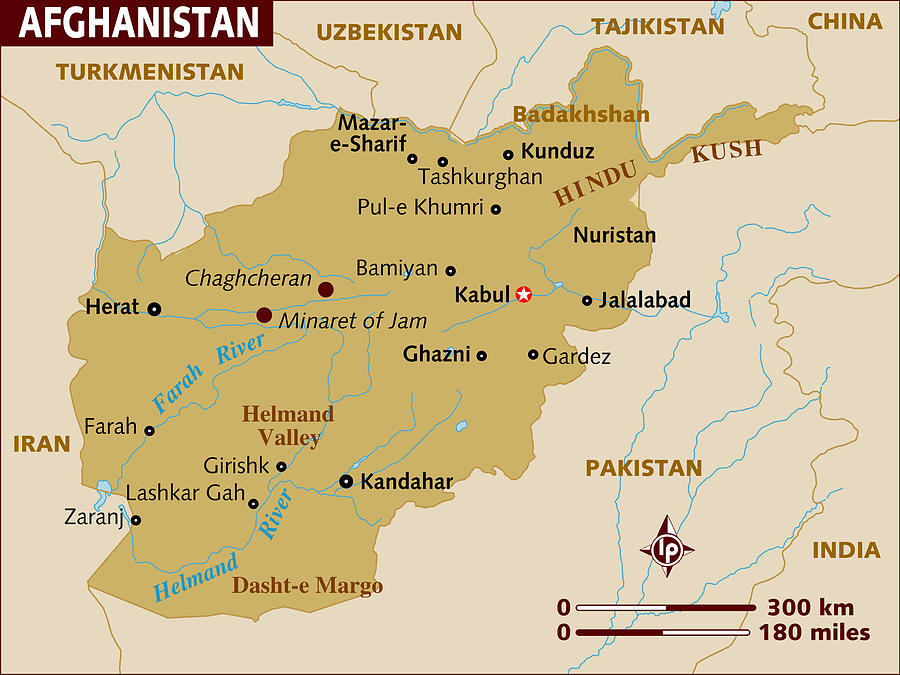 Map of Afghanistan. Drawing by Lonely Planet