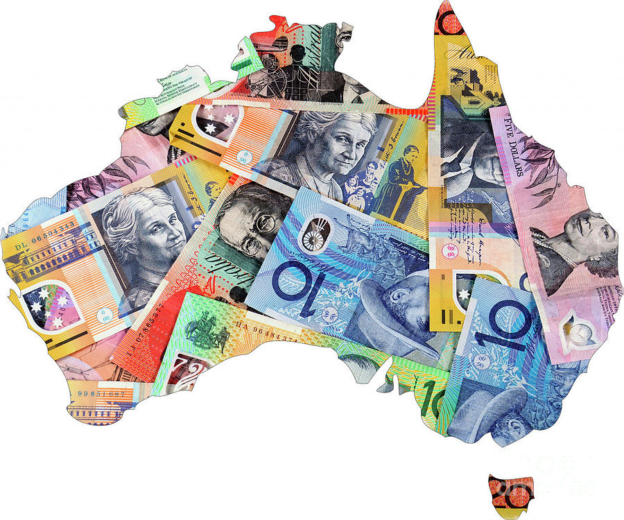 Map Photograph - Map of Australia with Australian money by Milleflore Images