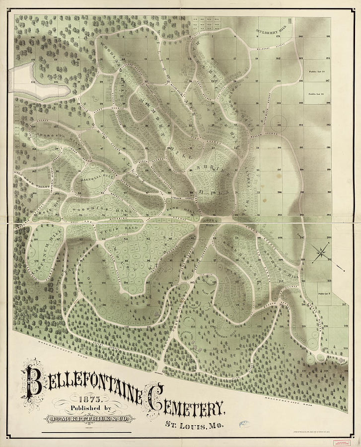 Map of Bellefontaine Cemetery Painting by Artistic Panda Pixels