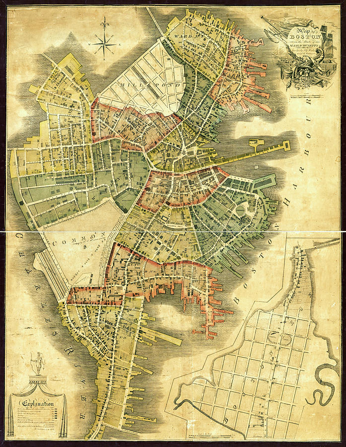 Map of Boston Massachusetts from 1814 Drawing by Joseph S Giacalone