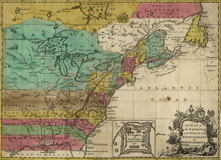 Map of British and French Settlements in America 1755 Drawing by ...