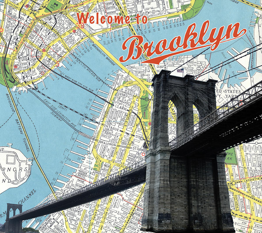 Map of Brooklyn and bridge Photograph by Jupiterimages