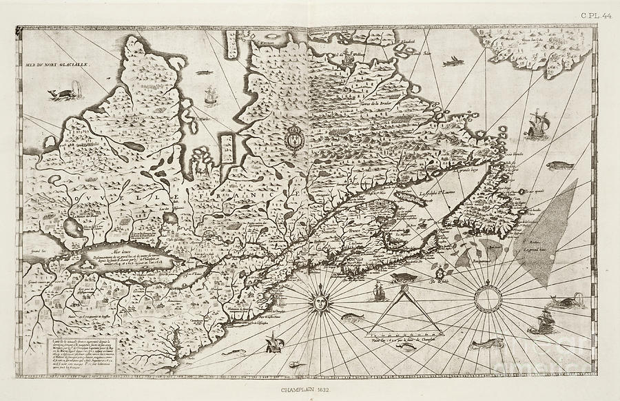 Map of CHAMPLAIN, FROM THE 1632 EDITION OF CHAMPLAIN'S Voyages Drawing ...