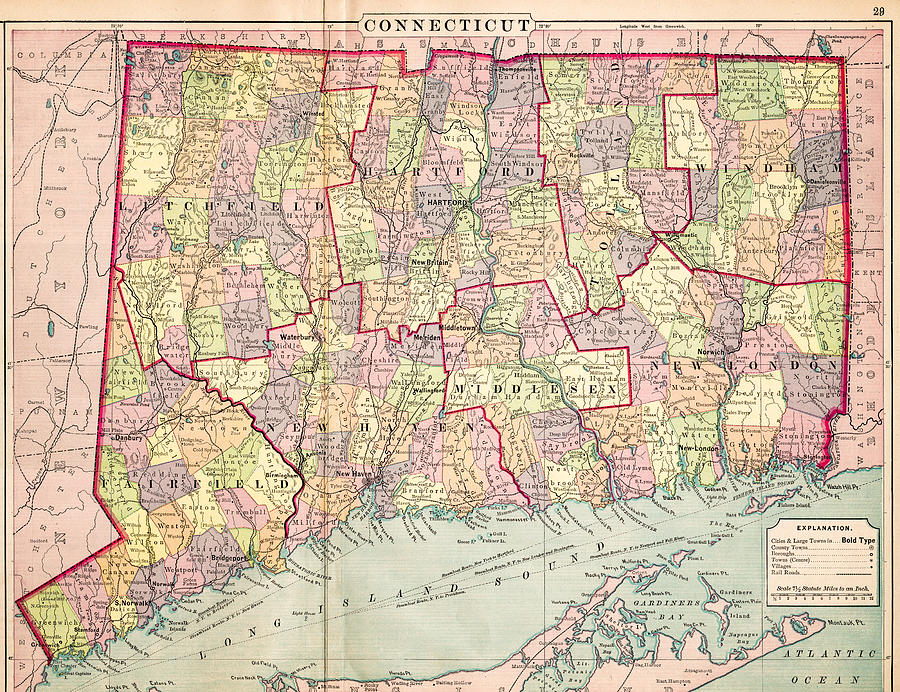 Map of Connecticut 1883 Drawing by Thepalmer