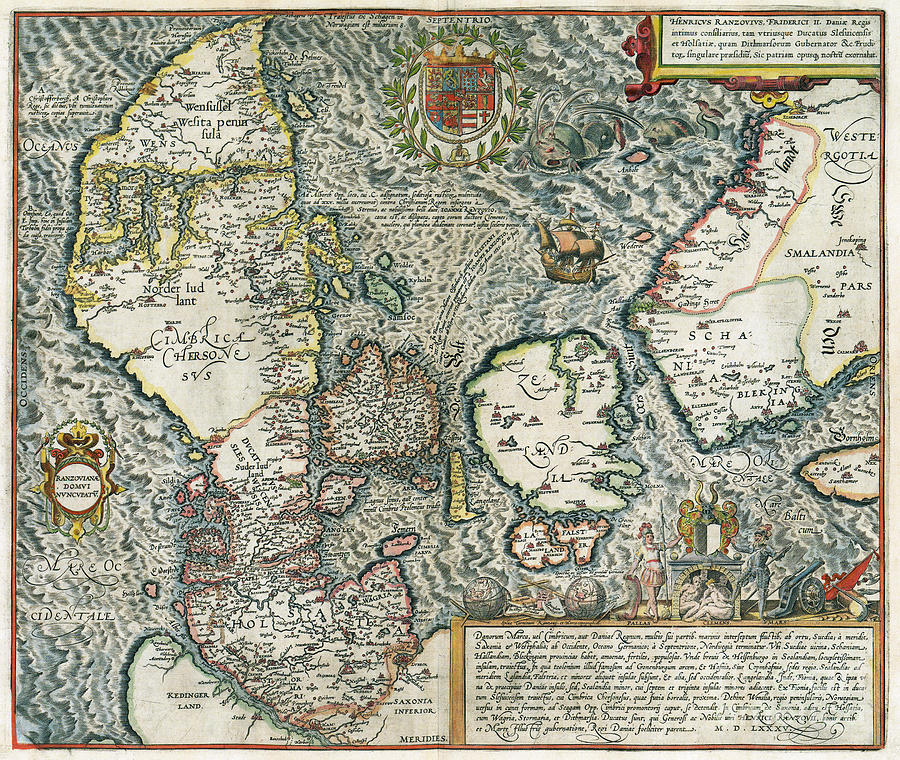 Map Of Denmark, 1588 Drawing by Georg Braun and Franz Hogenberg