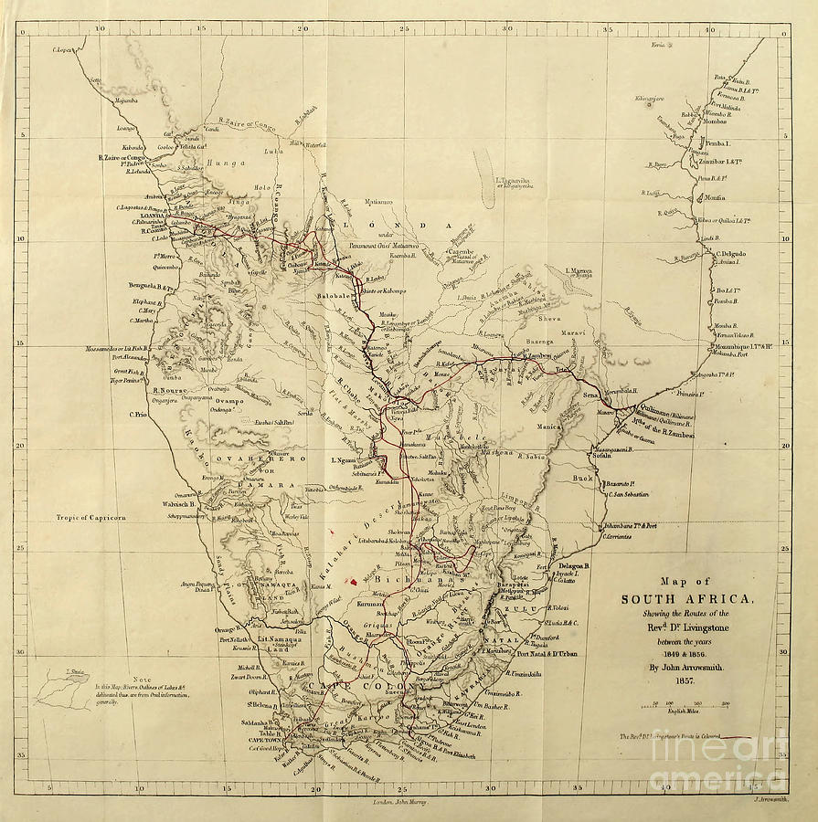 Map of Dr. Livingstone's Route e1 Drawing by Historic illustrations ...