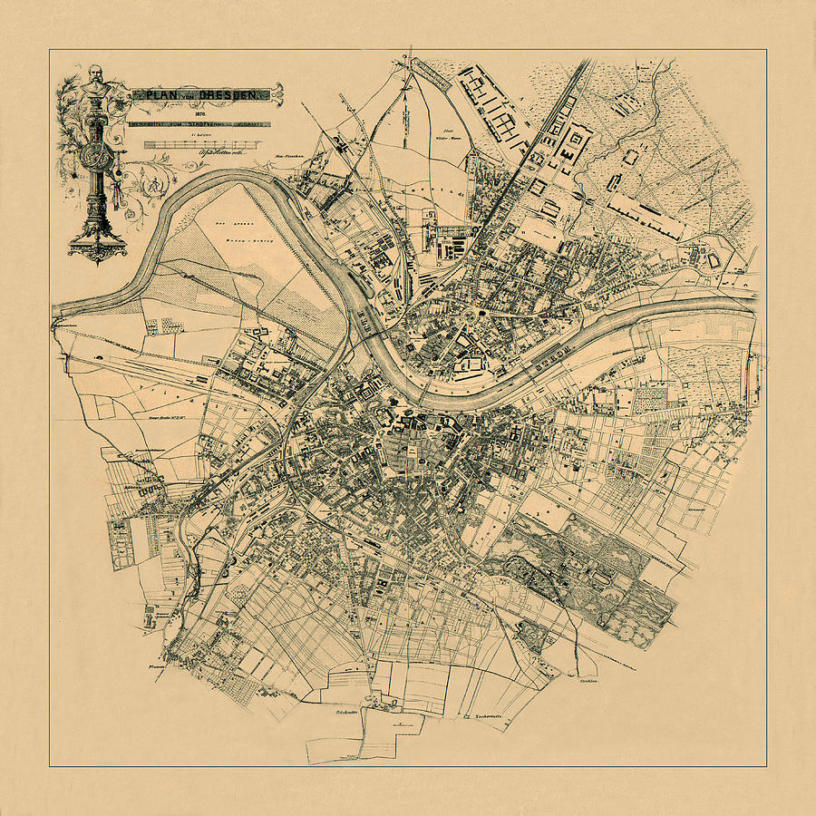 Map Of Dresden 1878 Photograph