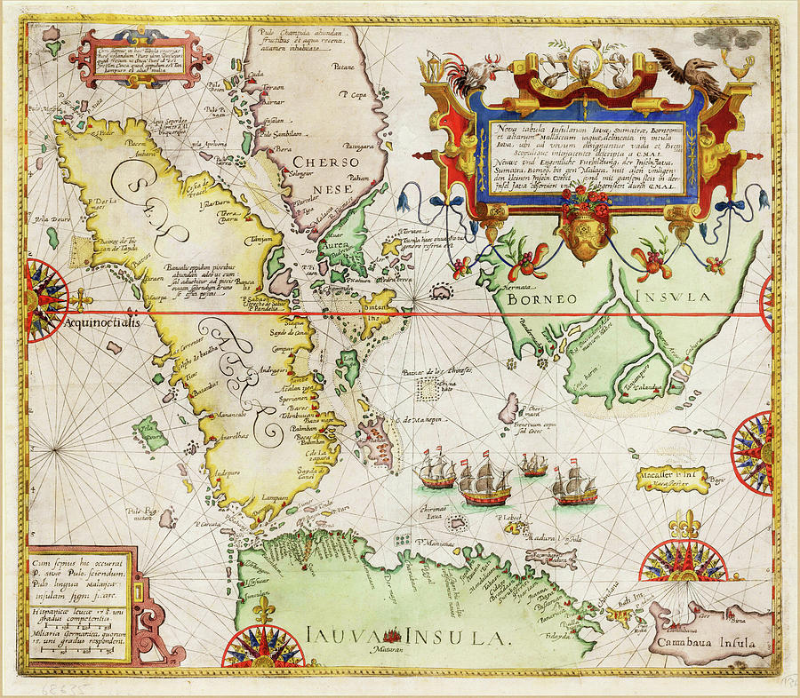 Map of East Indies - 1598 - Pictorial, Vintage, Old Map Digital Art by ...