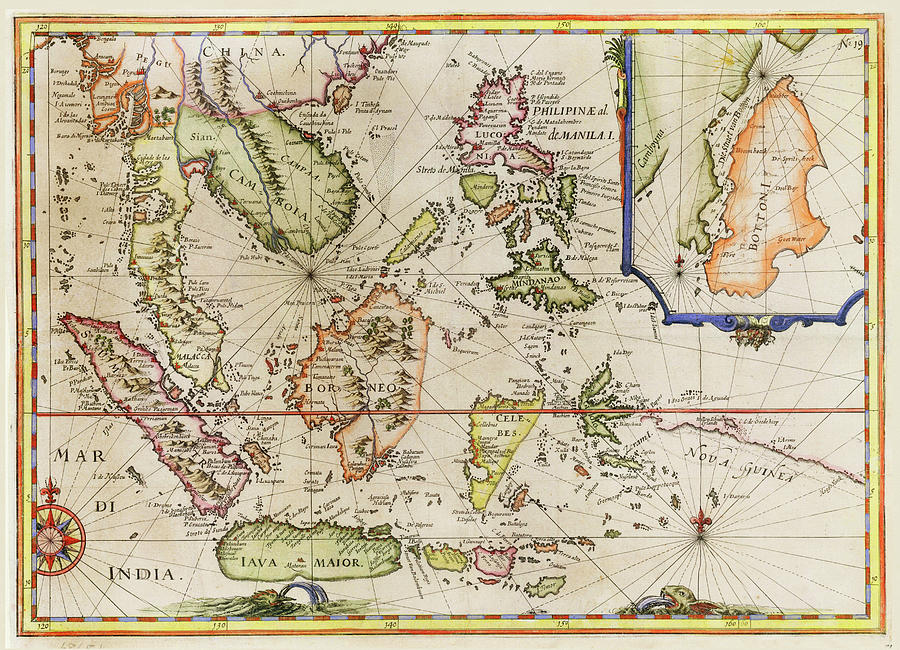 Map of East Indies, Buton Strait - 1644 - Pictorial, Vintage, Old Map ...