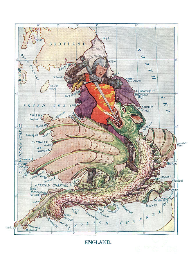 Lilian Lancaster - England - St George and the Dragon - 1912 Digital Art by Vintage Map
