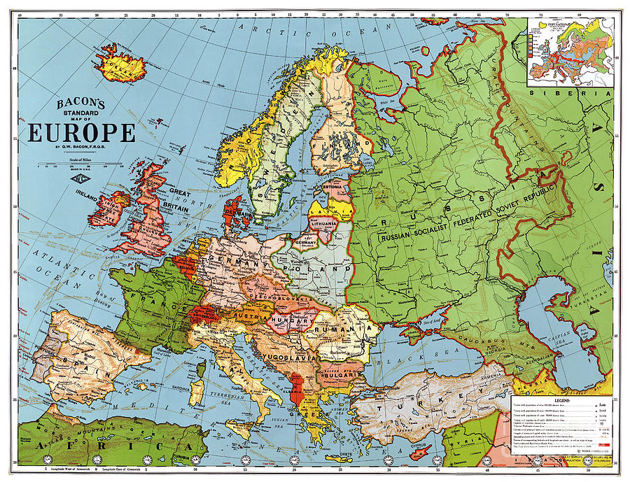 Map Of Europe, 1923 Drawing by George Washington Bacon