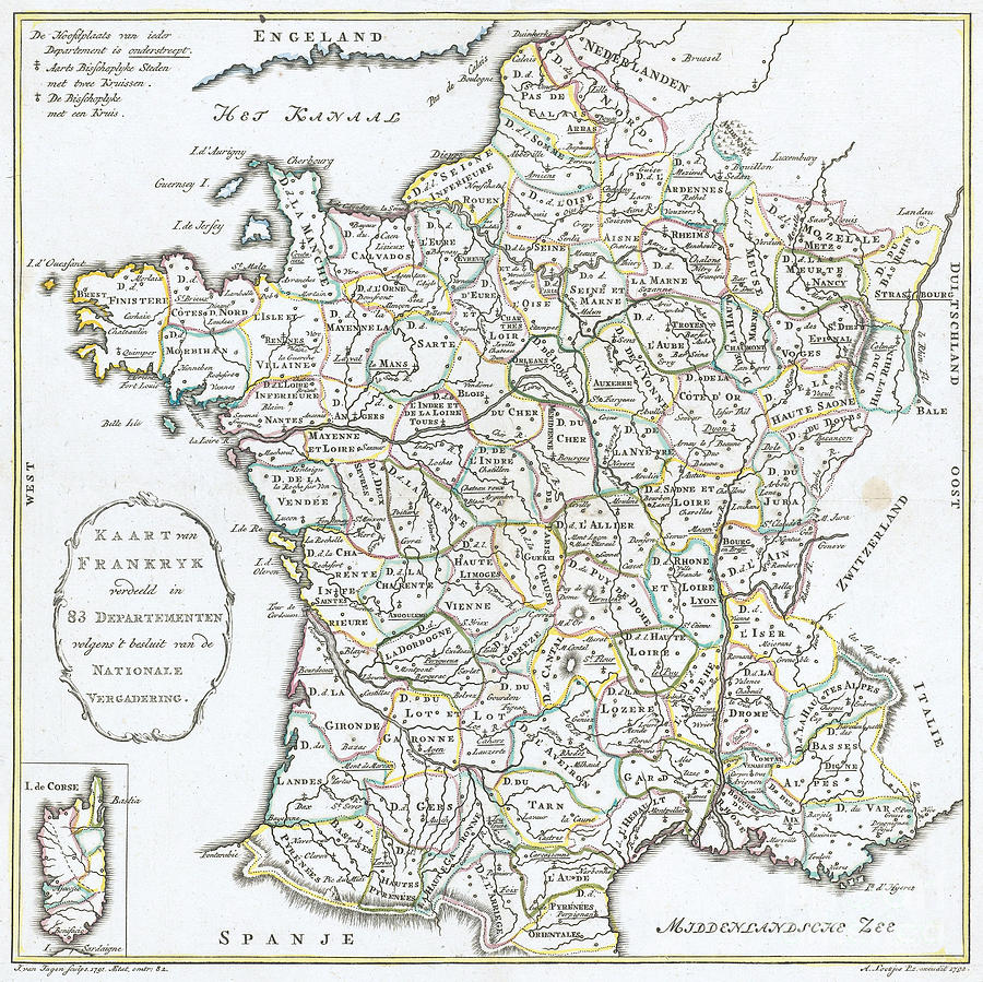 Map Of France, 1792 Drawing by Jan van Jagen