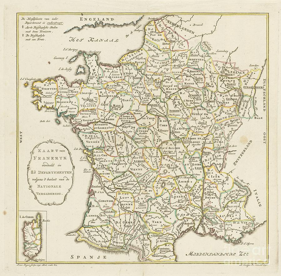 Map of France, Jan van Jagen, 1792 Painting by Shop Ability - Fine Art ...