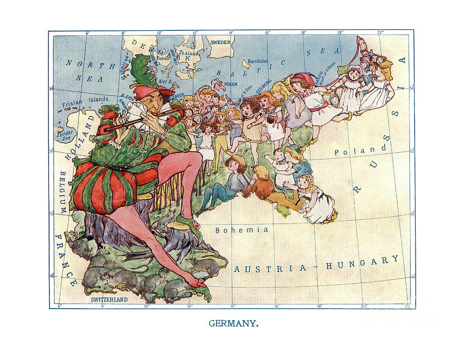 Lilian Lancaster - Germany - The Pied Piper of Hamelin - 1912 Digital Art by Vintage Map
