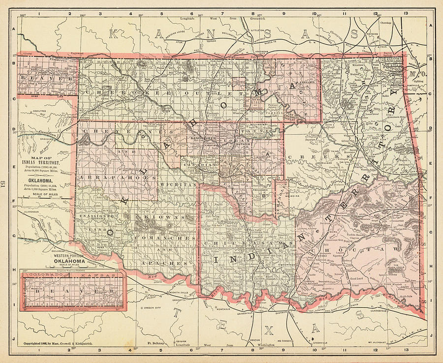 Map of Indian Territory Oklahoma Springfield OH circa Painting by Mast ...