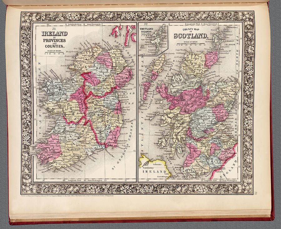 Map of Ireland, Scotland, and the Shetland Islands 1863 Photograph by Phil Cardamone
