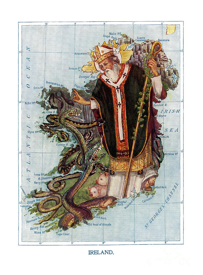 Lilian Lancaster - Ireland - St. Patrick banishing the snakes - 1912 Digital Art by Vintage Map Lilian Lancaster - Ireland - St. Patrick banishing the snakes - 1912 Digital Art by Vintage Map