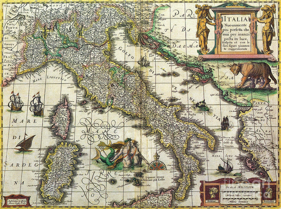 Map of Italy, 1631 Drawing by Henricus Hondius
