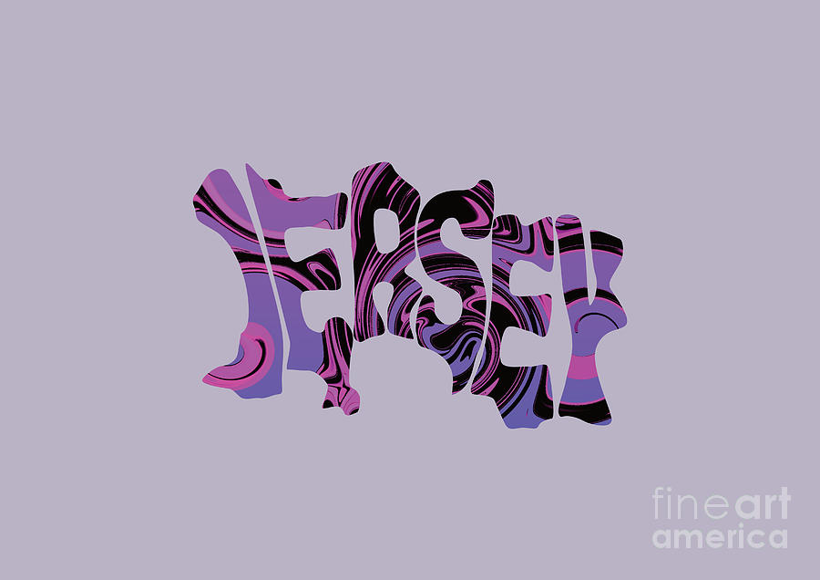 Map of Jersey Channel Islands in Purple and Pink Psychedelic Text  Digital Art by Barefoot Bodeez Art