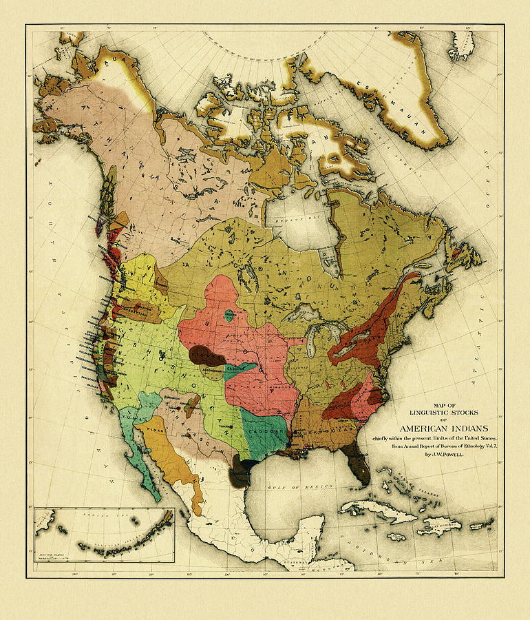 Map of linguistic stocks of American Indians 1890 Digital Art by Jerzy Czyz